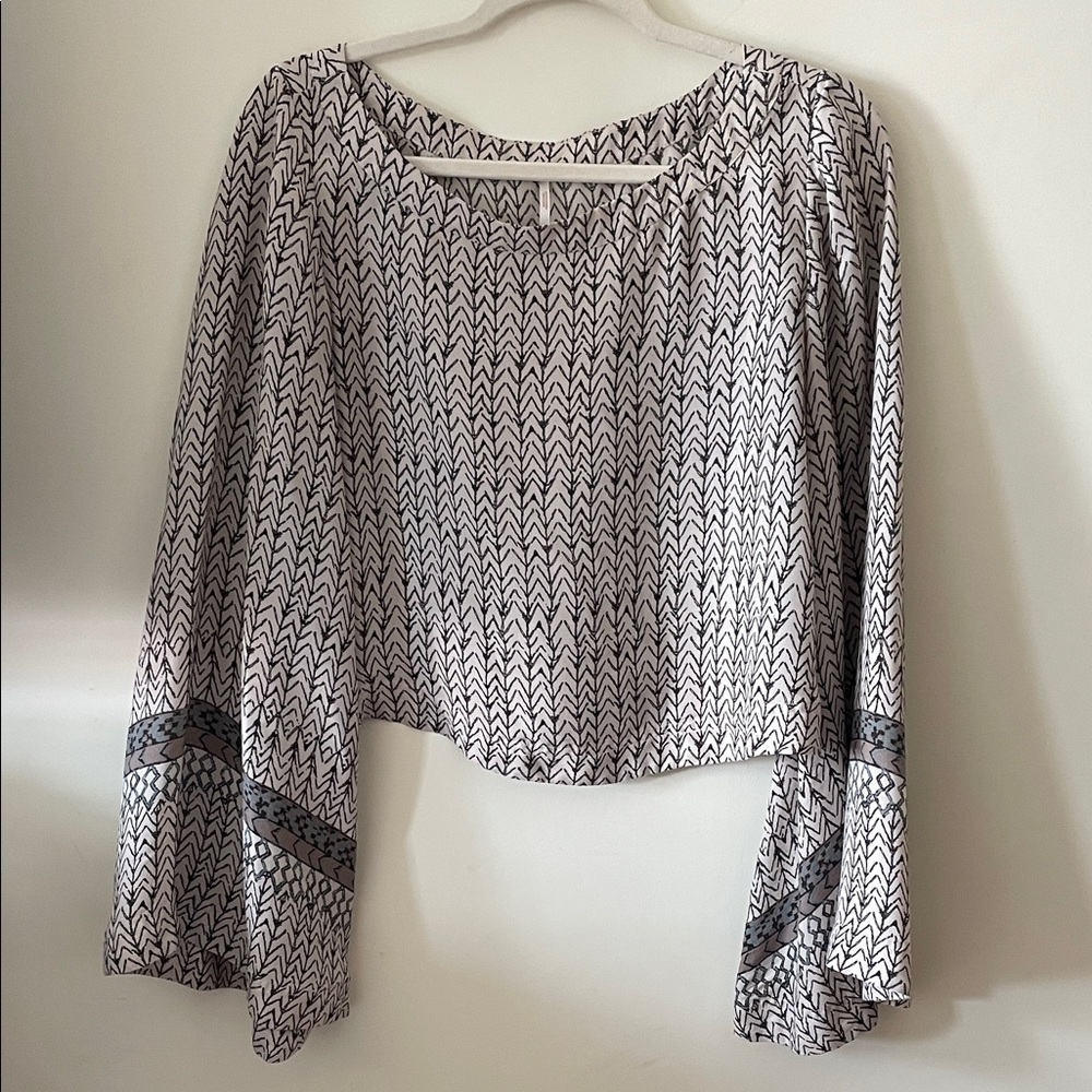 Free People Black and White Chevron Blouse